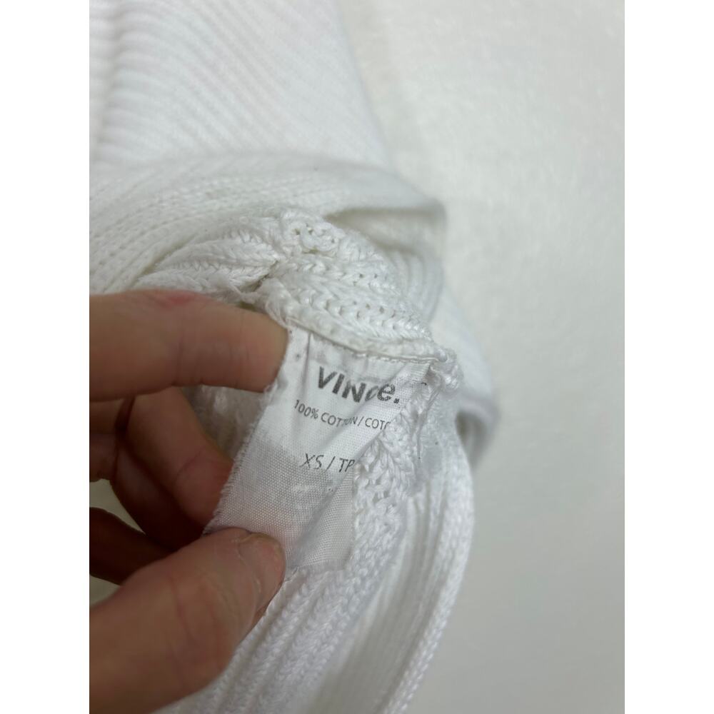 VINCE Ribbed Knit Longsleeve Top White XS Business Casual Minimalist - Picture 6 of 7